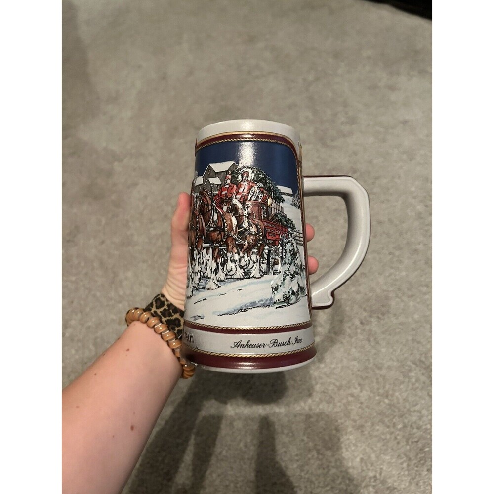 1989 Budweiser Clydesdales Holiday Special Edition Beer Stein Mug‎